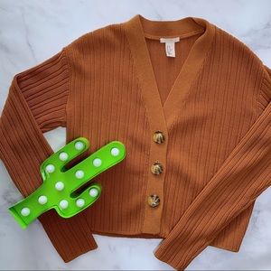 H&M Rust Ribbed Knit Cardigan